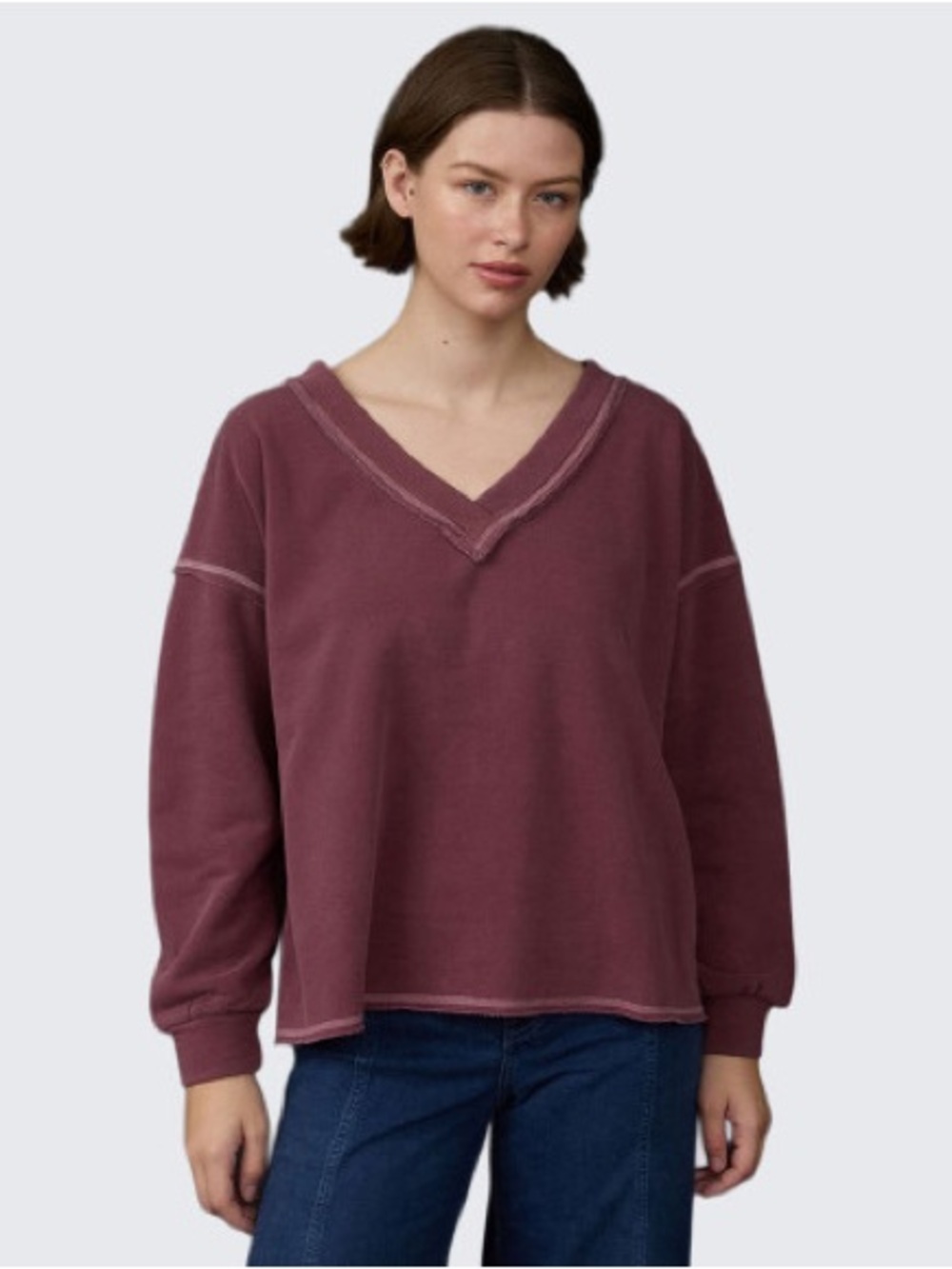 J.O.A. Reverse Stitch Knit Top in Burgundy